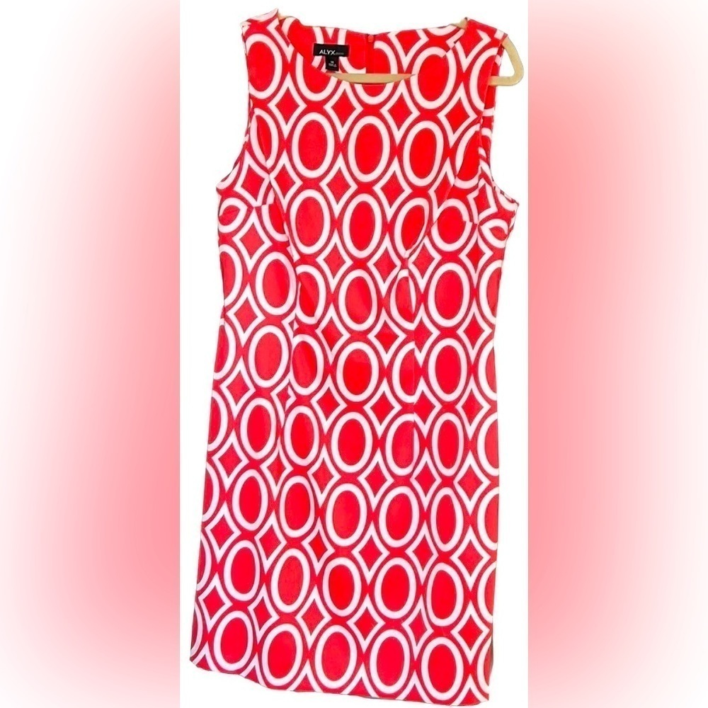 ALYX Soft Coral/White Design Stretch Twill Sleeveless Shift Dress, Sz 14, GUC.